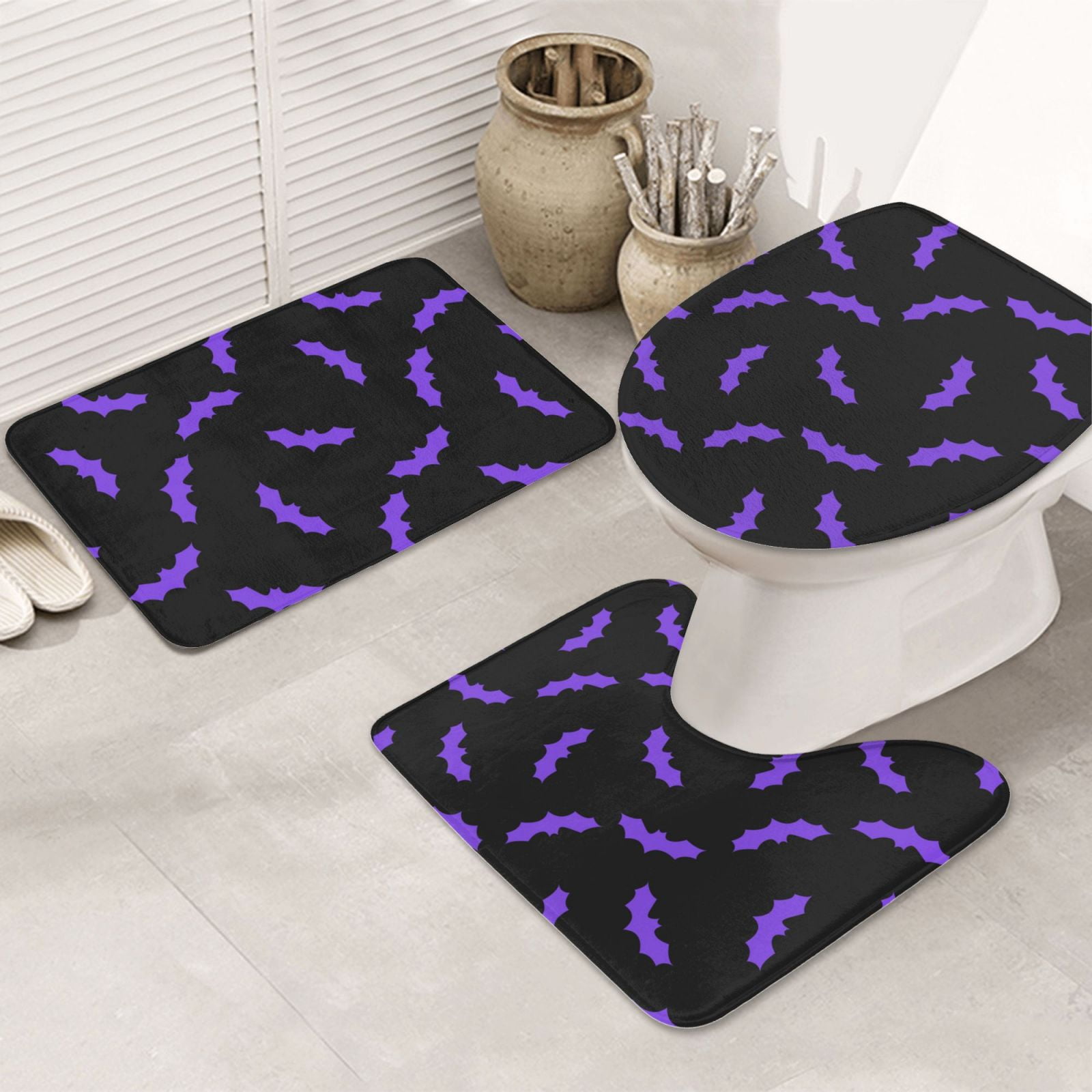 Bathroom Rugs Sets 3 Piece, purple bats black cool Bathroom Rug Set