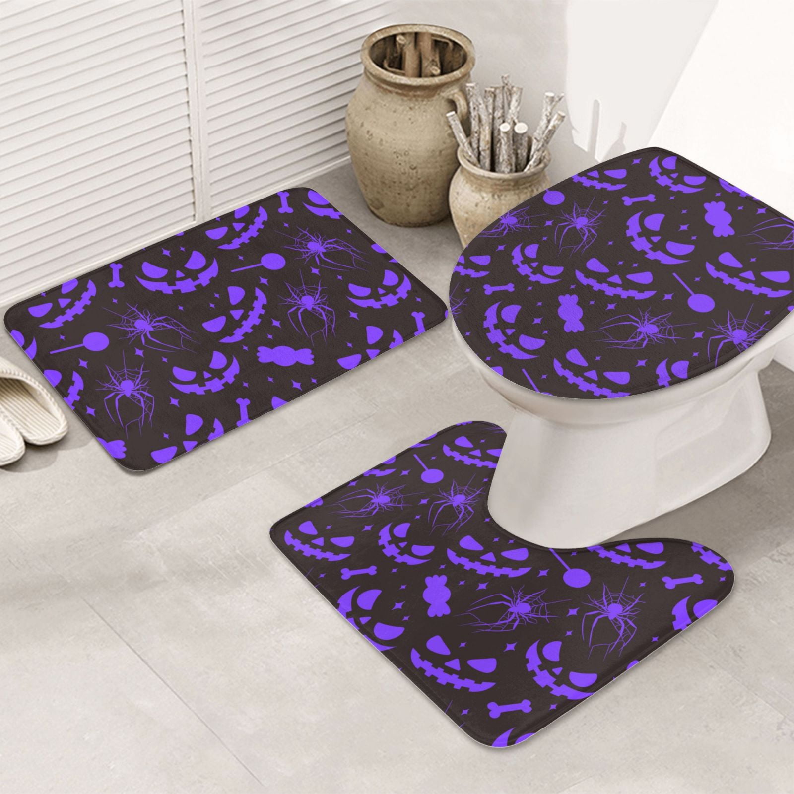 Bathroom Rugs Sets 3 Piece, purple halloween spooky Bathroom Rug Set