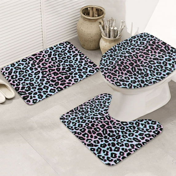 Bathroom Rugs Sets 3 Piece - retro Leopard print trendy Absorbent Non Slip Bath Mats, U-Shape Toilet Lid Cover, Contour Mat, Soft Washable Shower Mats Bath Rug Mat for Bathroom Tub Toilet