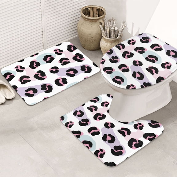 Bathroom Rugs Sets 3 Piece - retro print leopard Absorbent Non Slip Bath Mats, U-Shape Toilet Lid Cover, Contour Mat, Soft Washable Shower Mats Bath Rug Mat for Bathroom Tub Toilet