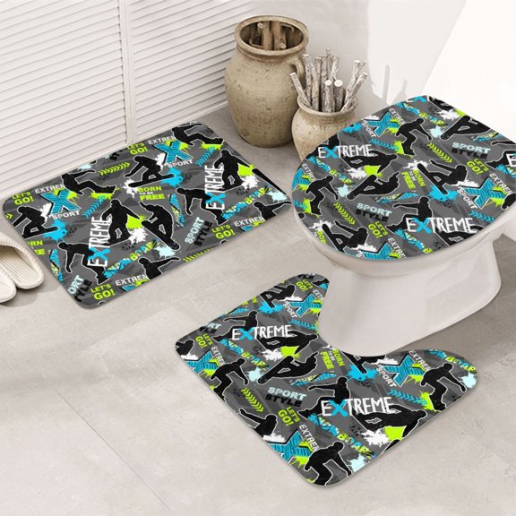 Bathroom Rugs Sets 3 Piece - sport sonw board Absorbent Non Slip Bath Mats, U-Shape Toilet Lid Cover, Contour Mat, Soft Washable Shower Mats Bath Rug Mat for Bathroom Tub Toilet