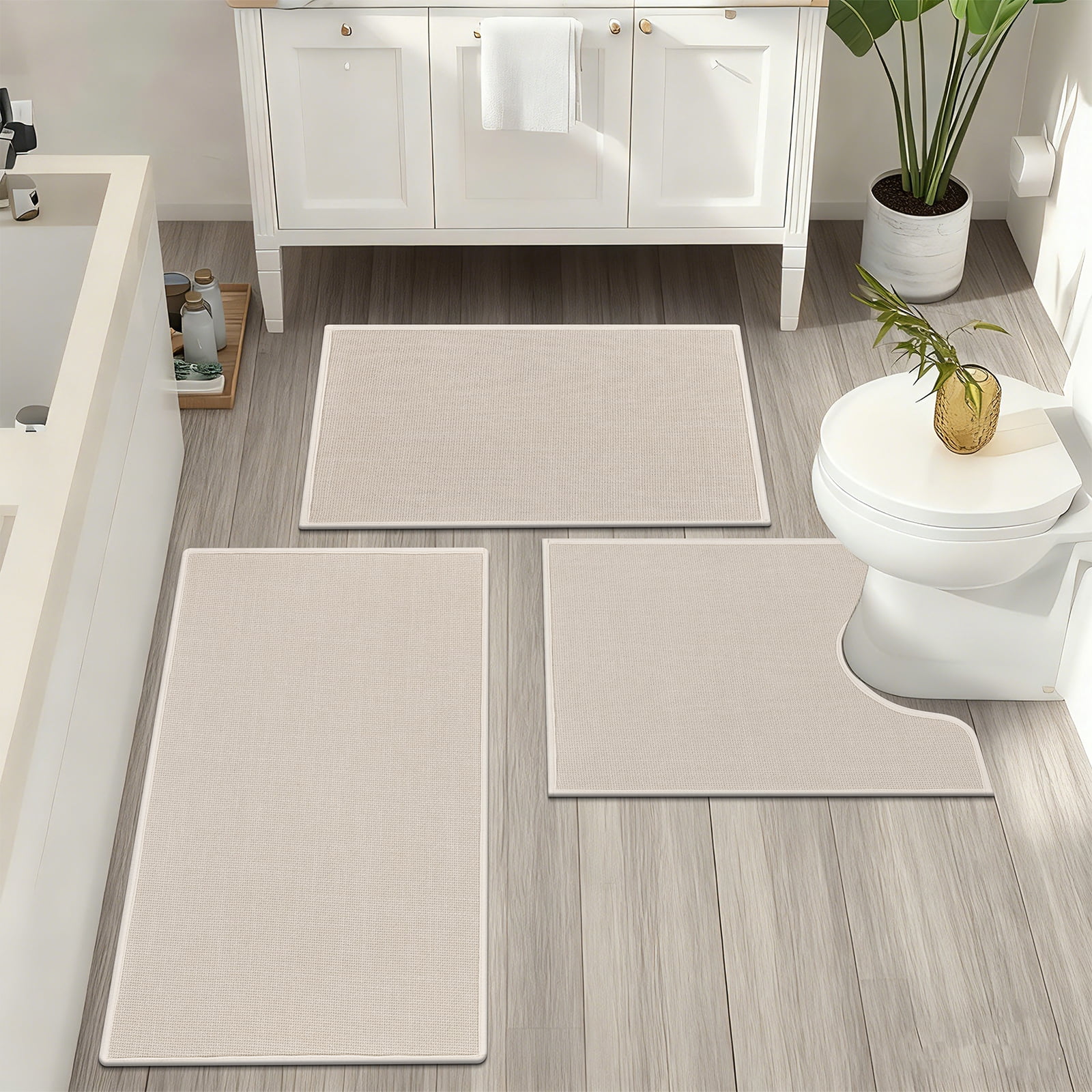 Bathroom Rugs Sets 3 Pieces, Ultra Thin Bath Mats Fit Under Door ...