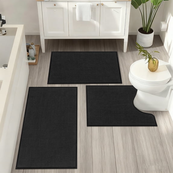 Bathroom Rugs Sets 3 Pieces, Ultra Thin Bath Mats Fit Under Door, Absorbent Quickly Dry Rubber Backing Braided Bath Mat Set