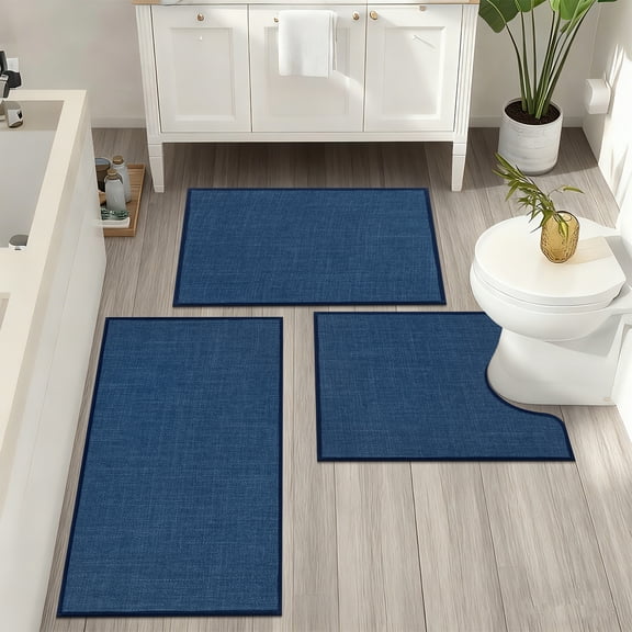 Bathroom Rugs Sets 3 Pieces, Ultra Thin Bath Mats Fit Under Door, Absorbent Quickly Dry Rubber Backing Braided Bath Mat Set