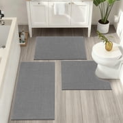 Bathroom Rugs Sets 3 Pieces, Ultra Thin Bath Mats Fit Under Door, Absorbent Quickly Dry Rubber Backing Braided Bath Mat