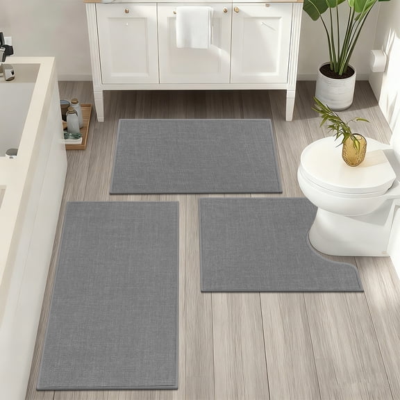 Bathroom Rugs Sets 3 Pieces, Ultra Thin Bath Mats Fit Under Door, Absorbent Quickly Dry Rubber Backing Braided Bath Mat Set
