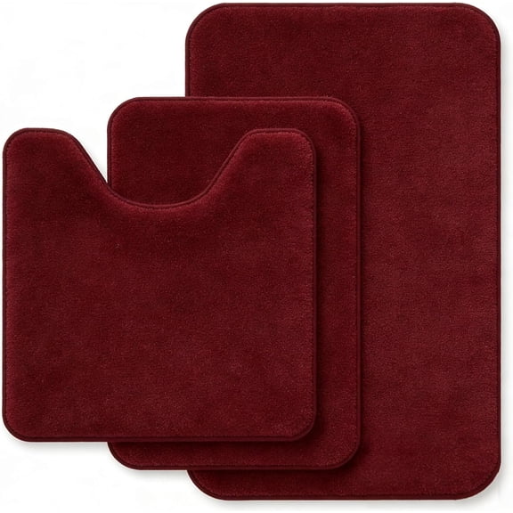 Bathroom Rugs Sets 3 count, Soft Absorbent Memory Bath Mats Set, Dry Bath Mat, Machine Washable Bath Rug Set for Bathroom (Maroon)