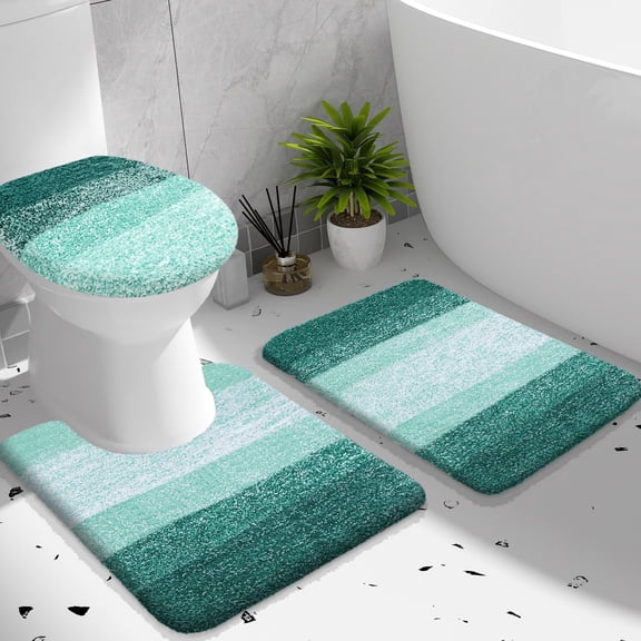 Bathroom Rugs Sets 3 piece, Soft Microfiber Absorbent Bath Mat, U-Shaped Contour Toilet Mat and Toilet Lid Cover, Quick Dry, Machine Washable, Toilet Cover and Rug Set for Bathroom, Grey