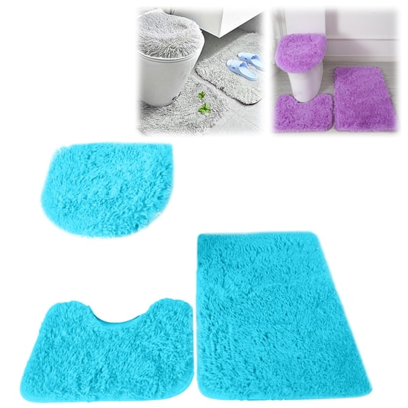 Bathroom Rugs Sets 3Piece Bath Rug Floor Washable Shower Rug with U-Shaped Contour Rug Toilet Lid Cover