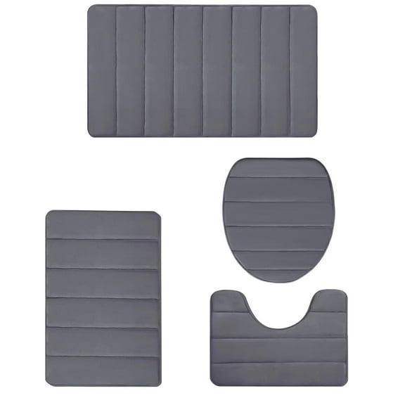 Bathroom Rugs Sets 4 Piece Memory Foam Non Slip Bath Mats for Bathroom Floor and U-Shaped Contour Toilet Rug and Lid Cover, Soft Washable Bathroom Mats and Rugs Sets for Toilet Shower Sink