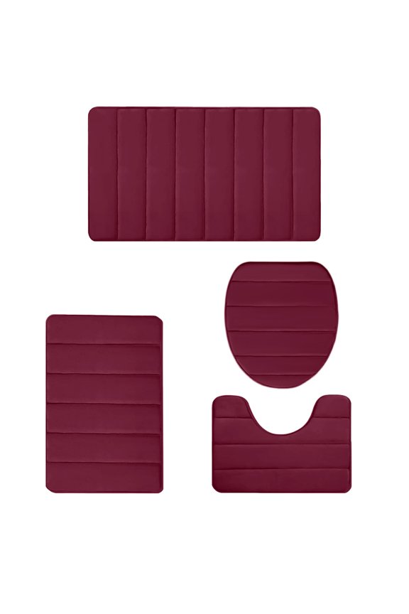 Bathroom Rugs Sets 4 Piece Memory Foam Non Slip Bath Mats for Bathroom Floor and U-Shaped Contour Toilet Rug and Lid Cover, Soft Washable Bathroom Mats and Rugs Sets for Toilet Shower Sink