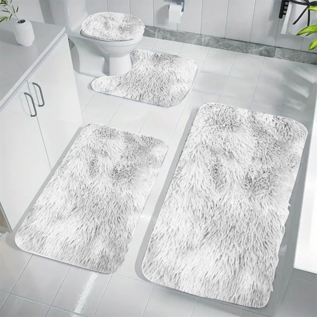 Bathroom Rugs Sets 4 Piece, Non-Slip & Quick Dry Bath Mat Set, Ultra Soft Velvet Bath Rugs for Bathroom, Toilet and Shower Floor