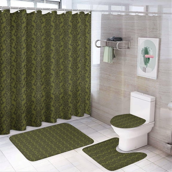 Bathroom Rugs Sets 4 Piece with Shower Curtain, Abstract Floral Pattern Printed on Shower Curtain and Bath Mat Set, Great for Master Bath Beach House Modern Home, 72 x 72 inches