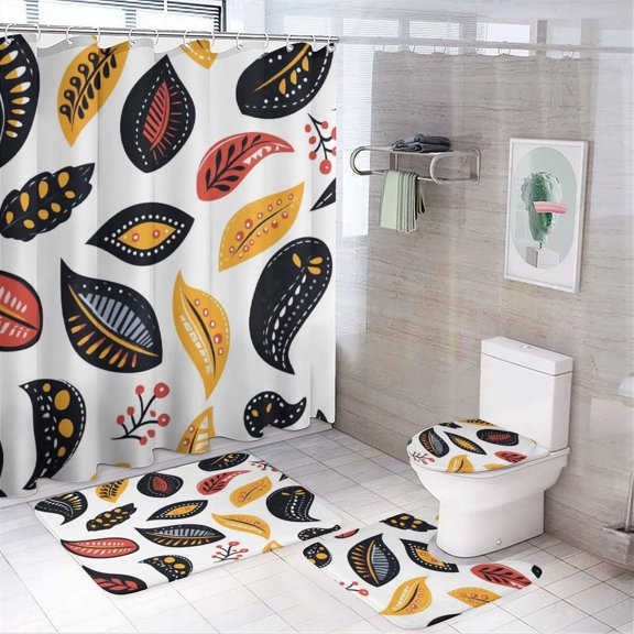 Bathroom Rugs Sets 4 Piece with Shower Curtain, Boho Flower Pattern Printed on Bathroom Shower Curtain Sets with Rugs, Great for Master Bath Beach House Modern Home, 72 x 72 inches