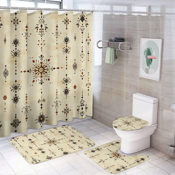 Bathroom Rugs Sets 4 Piece with Shower Curtain, Brick Wall Pattern Printed on Shower Curtain and Bath Mat Set, Perfect for Bathroom Hotel Dorm Spa Home, 72 x 72 inches