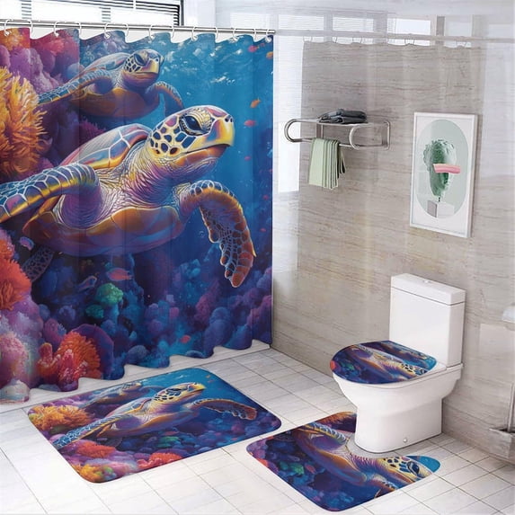 Bathroom Rugs Sets 4 Piece with Shower Curtain, Colorful Tree of Life ...