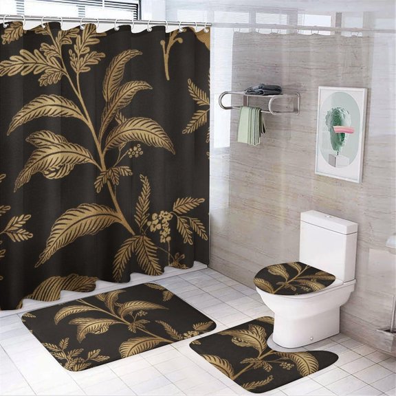 Bathroom Rugs Sets 4 Piece with Shower Curtain, Floral Pattern Printed on Bathroom Decor Sets with Shower Curtains and Rugs, Great for Master Bath Beach House Modern Home, 72 x 72 inches