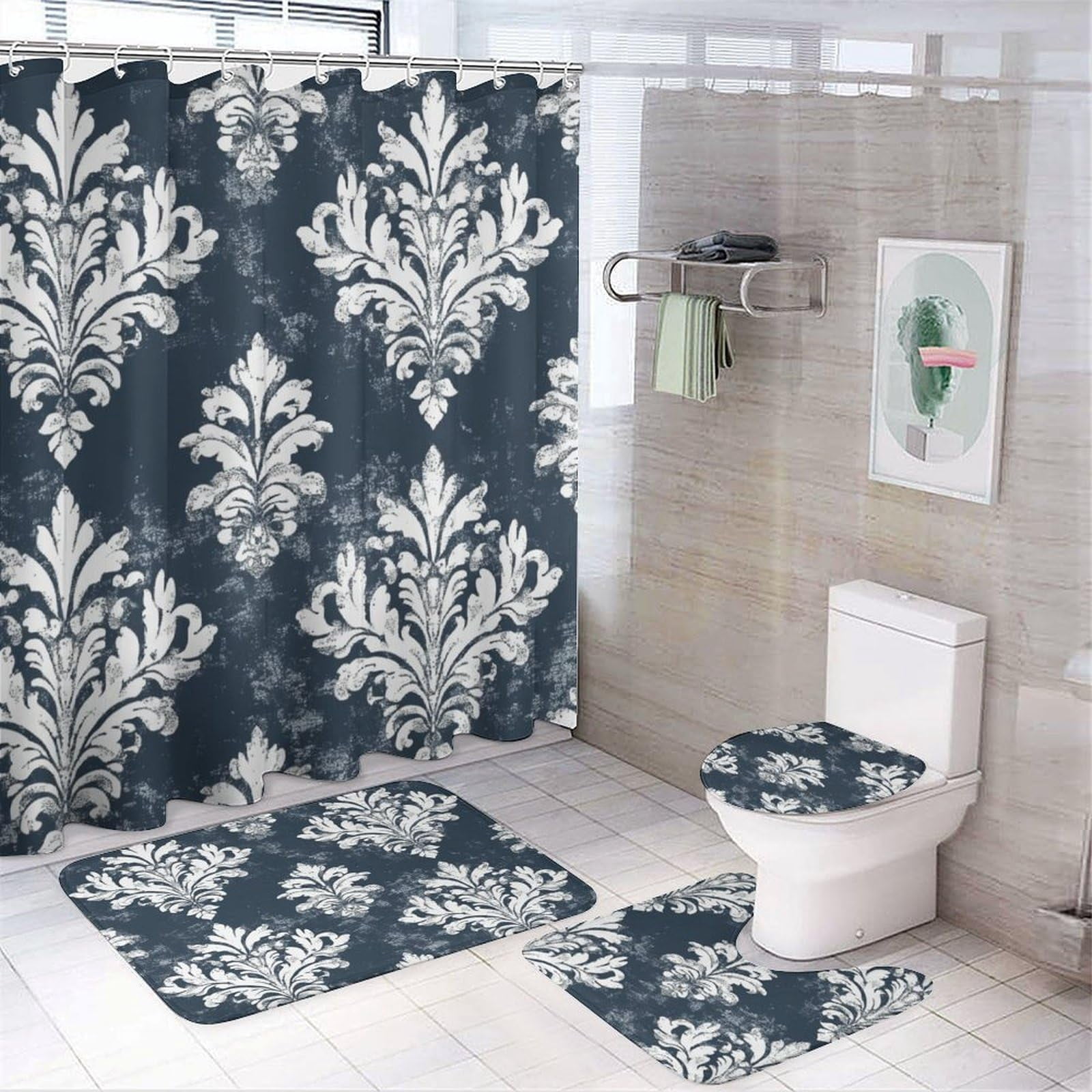 Bathroom Rugs Sets 4 Piece with Shower Curtain, Mothers Day Pink ...