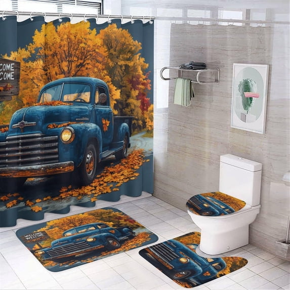 Bathroom Rugs Sets 4 Piece with Shower Curtain, Snowflake Pattern ...