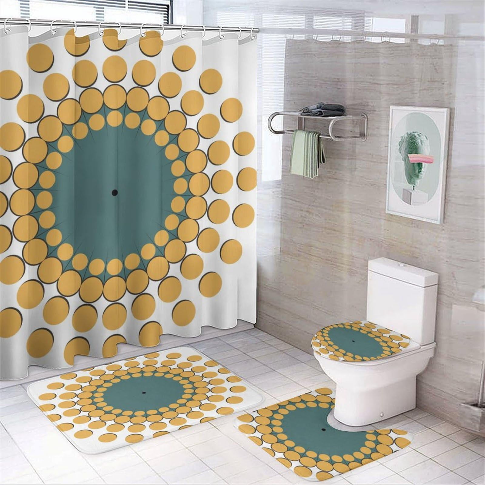 Bathroom Rugs Sets 4 Piece with Shower Curtain, Spring Pattern Printed ...