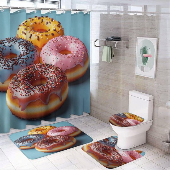 Bathroom Rugs Sets 4 Piece with Shower Curtain, Sunflower Pattern Printed on Shower Curtain and Bath Mat Set, Great for Master Bath Beach House Modern Home, 72 x 72 inches
