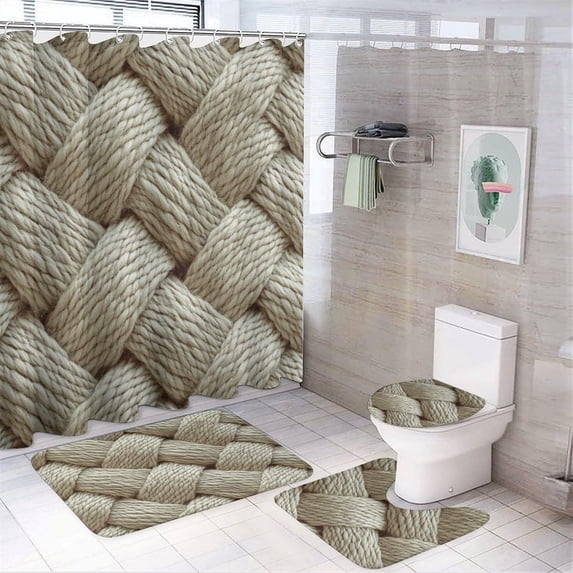 Bathroom Rugs Sets 4 Piece with Shower Curtain, Winter Snowflake ...