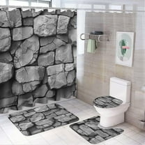 Bathroom Rugs Sets 4 Piece with Shower Curtain sets, Green Leaves on White Wood Pattern Printed on Bathroom Shower Curtain and Rug Set, Perfect for Hotel Dorm Spa Home, 72 x 72 inches