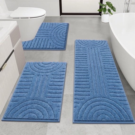 Bathroom Rugs Sets 3 Piece, Soft Absorbent Microfiber Bath Mats and U-Shaped Contour Toilet Rug, Plush Shaggy Bath Mat Set for Bathroom