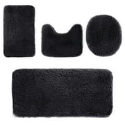 Bathroom Rugs Sets 4 Piece, Soft Microfiber Absorbent Bath Mat, U-Shaped Contour Toilet Mat and Toilet Lid Cover, Quick Dry, Machine Washable, Toilet Cover and 