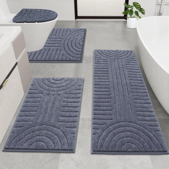 Bathroom Rugs Sets 4 Piece, Super Soft and Absorbent Non Slip Microfiber Toilet Bathroom Mats