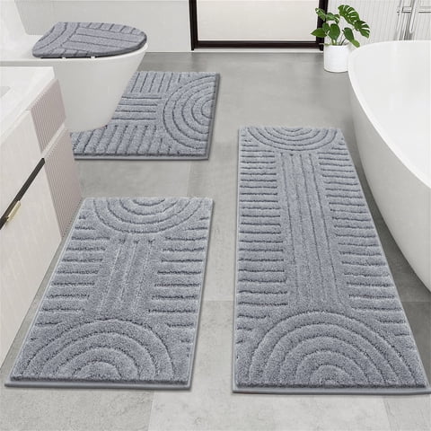 Bathroom Rugs Sets 4 Piece, Super Soft and Absorbent Non Slip Microfiber Toilet Bathroom Mats