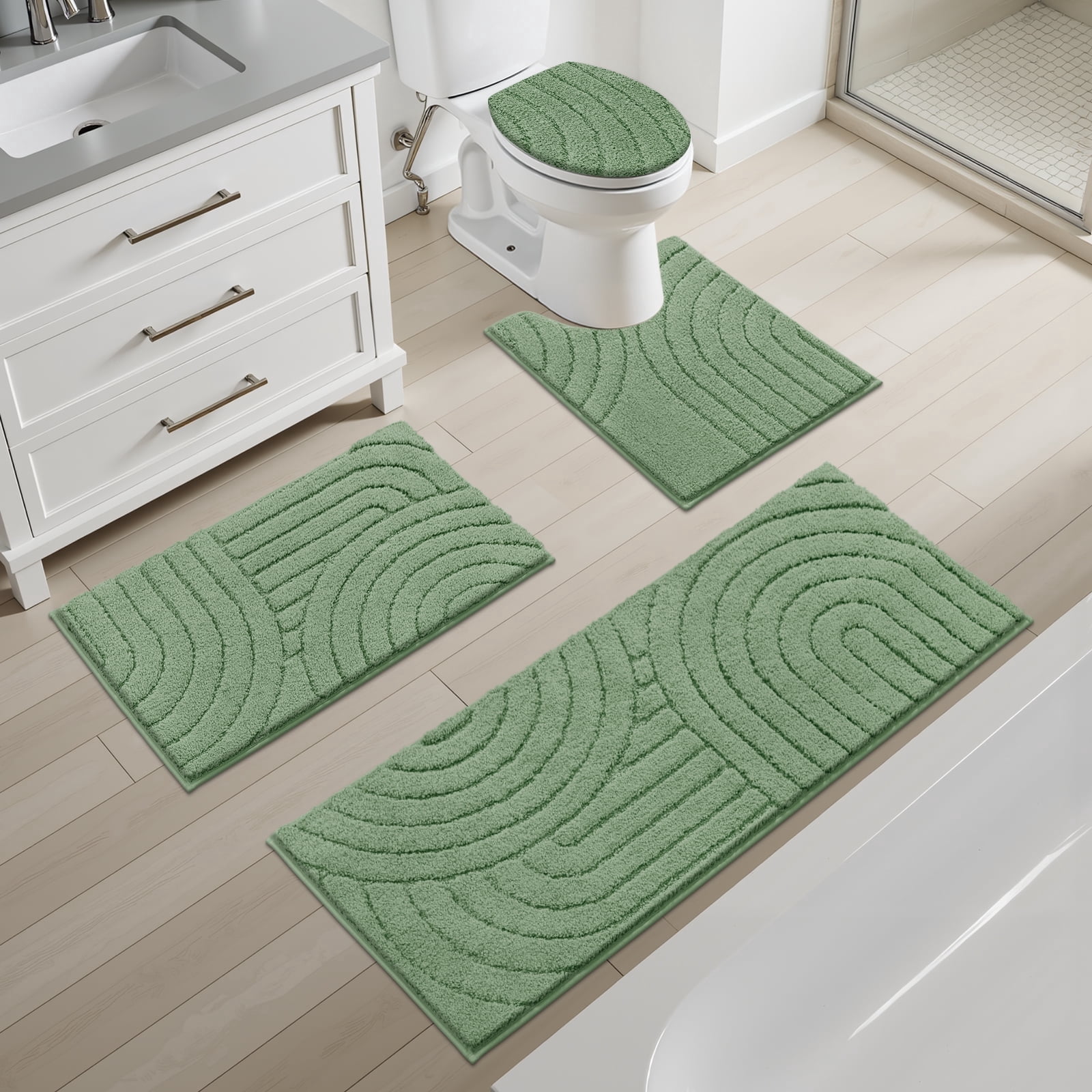 Bathroom Rugs Sets 4 Piece, Super Soft and Absorbent Non Slip Microfiber Toilet Bathroom Mats