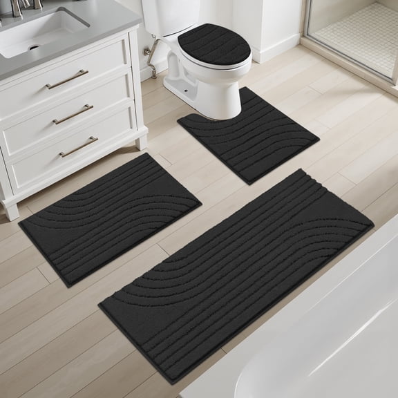 Ileading Bathroom Rugs Sets 4 Piece with Lid Cover Absorbent Microfiber Bathroom Shower Mat Set
