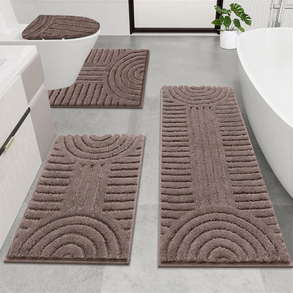 Bathroom Rugs Sets 4 Piece, Super Soft and Absorbent Non Slip Microfiber Toilet Bathroom Mats