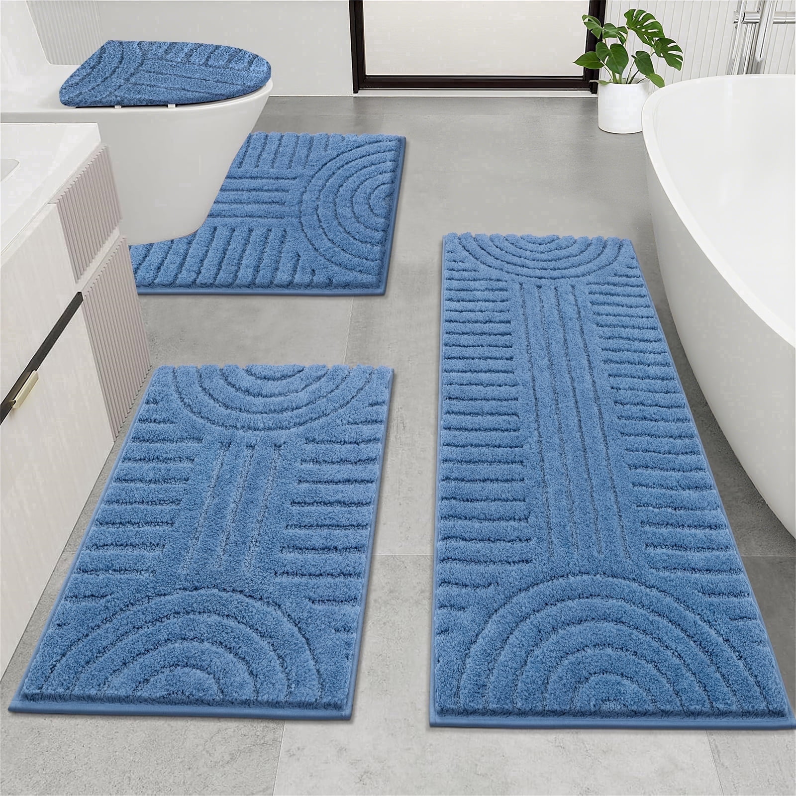 Bathroom Rugs Sets 4 Piece, Super Soft and Absorbent Non Slip ...