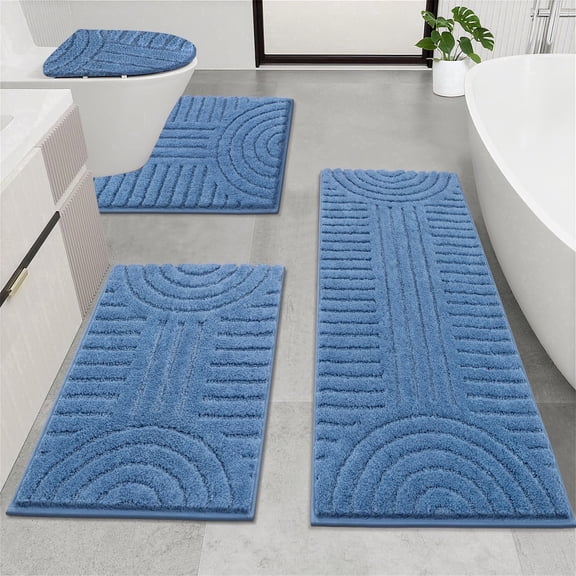Bathroom Rugs Sets 4 Piece, Super Soft and Absorbent Non Slip Microfiber Toilet Bathroom Mats