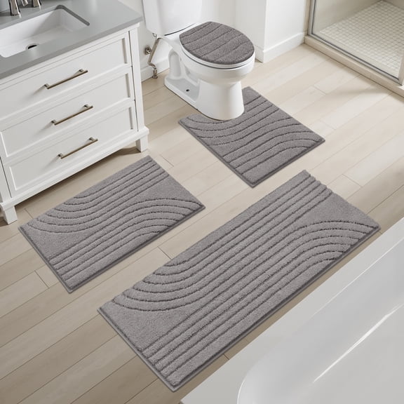 Ileading Bathroom Rugs Sets 4 Piece with Lid Cover Absorbent Microfiber Bathroom Shower Mat Set