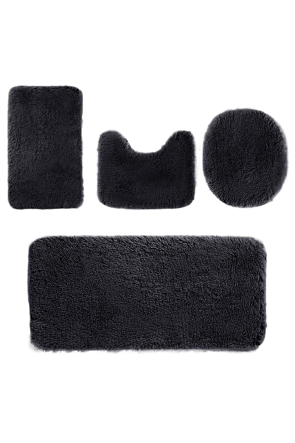 Bathroom Rugs Sets 4 Piece with Toilet Cover, Soft Absorbent Bath Mats Non-Slip Bathroom Mat for Bathroom Plush Shaggy Microfiber Bath Mats for Bathroom Machine Washable