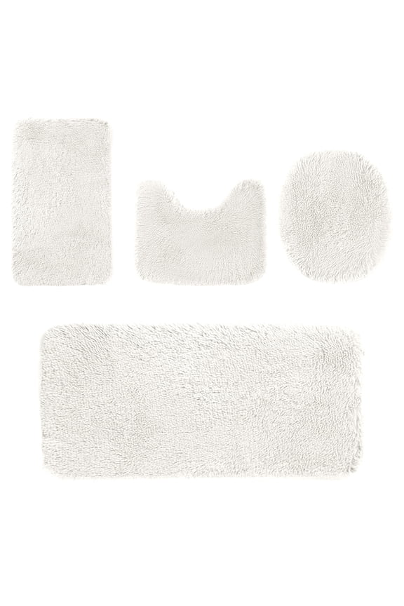 Bathroom Rugs Sets 4 Piece with Toilet Cover, Soft Absorbent Bath Mats Non-Slip Bathroom Mat for Bathroom Plush Shaggy Microfiber Bath Mats for Bathroom Machine Washable