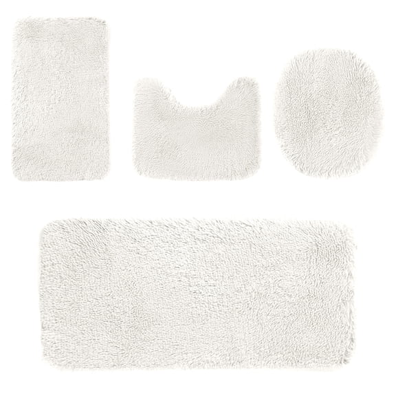 Bathroom Rugs Sets 4 Piece with Toilet Cover, Soft Absorbent Bath Mats Non-Slip Bathroom Mat for Bathroom Plush Shaggy Microfiber Bath Mats for Bathroom Machine Washable