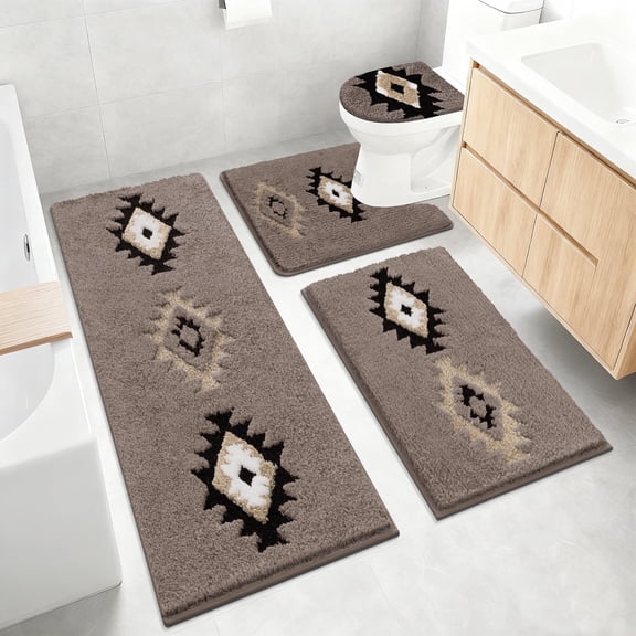 Bathroom Rugs Sets 4 Piece with Toilet Lid Cover, Non Slip Bathroom Mats Extra Soft Chenille Bath Rugs Absorbent Shaggy Rugs Perfect Plush Mats U-Shaped Toilet Rug and Toilet Cover Kitchen