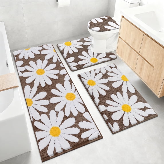 Bathroom Rugs Sets 4 Piece with Toilet Lid Cover, Non Slip Bathroom Mats Extra Soft Chenille Bath Rugs Absorbent Shaggy Rugs Perfect Plush Mats U-Shaped Toilet Rug and Toilet Cover Kitchen