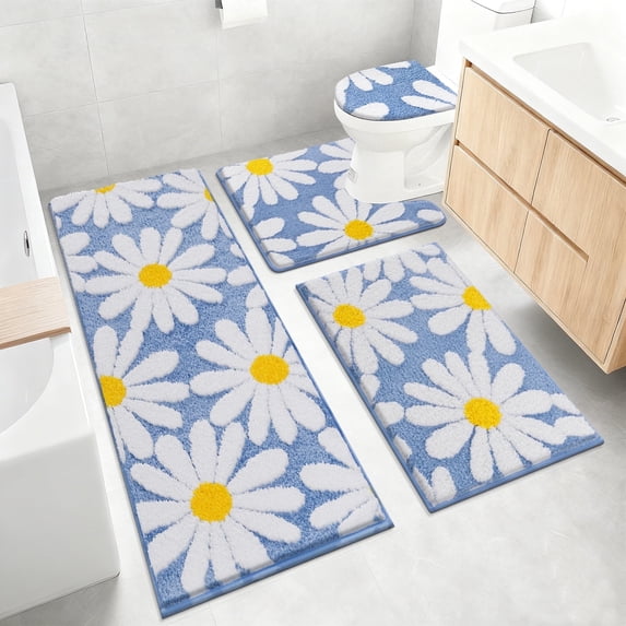 Bathroom Rugs Sets 4 Piece with Toilet Lid Cover, Non Slip Bathroom Mats Extra Soft Chenille Bath Rugs Absorbent Shaggy Rugs Perfect Plush Mats U-Shaped Toilet Rug and Toilet Cover Kitchen