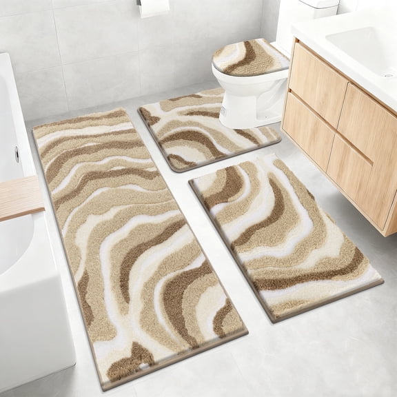 Bathroom Rugs Sets 4 Piece with Toilet Lid Cover, Non Slip Bathroom Mats Extra Soft Chenille Bath Rugs Absorbent Shaggy Rugs Perfect Plush Mats U-Shaped Toilet Rug and Toilet Cover Kitchen