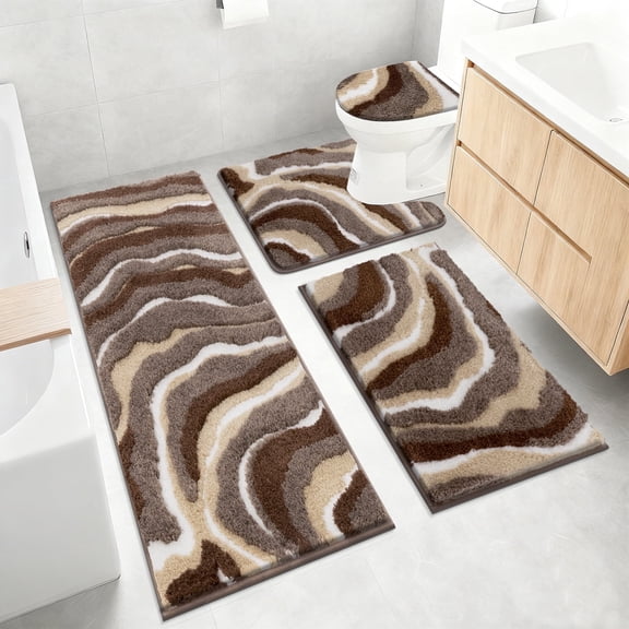 Bathroom Rugs Sets 4 Piece with Toilet Lid Cover, Non Slip Bathroom Mats Extra Soft Chenille Bath Rugs Absorbent Shaggy Rugs Perfect Plush Mats U-Shaped Toilet Rug and Toilet Cover Kitchen