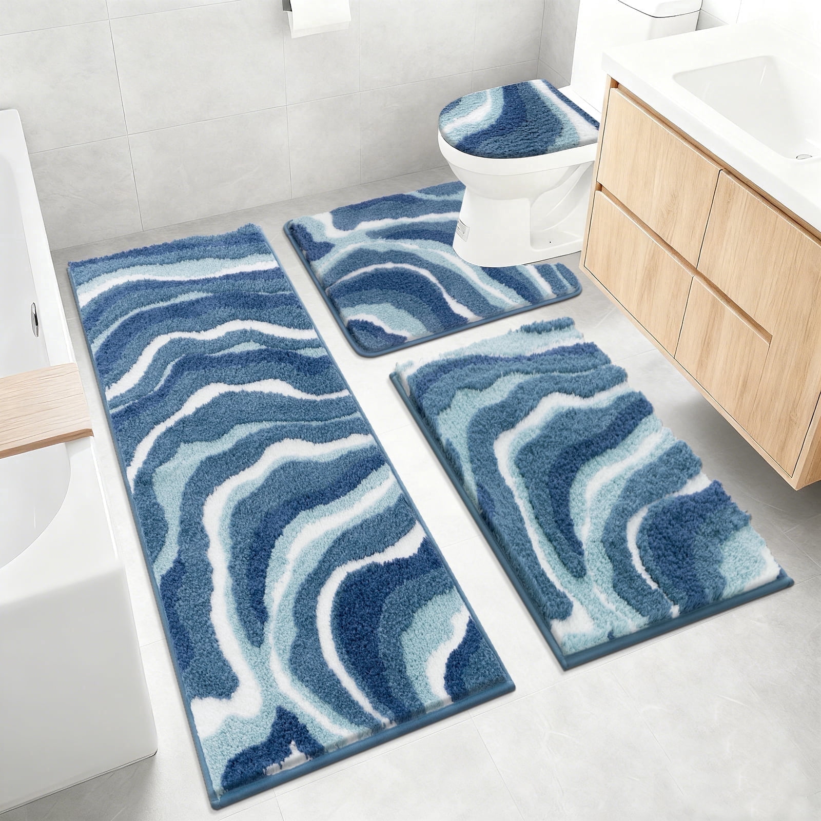 Lavatory Rugs Bathroom Rugs Sets 4 Piece with Toilet Lid Cover, Non Slip Bathroom ...