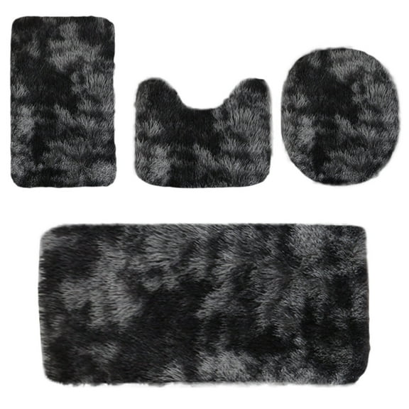 Bathroom Rugs Set 4 Piece with Toilet Lid Cover and Rug Set Combo, , Soft Absorbent Plush Microfiber U-Shaped Toilet Floor Rug, Black