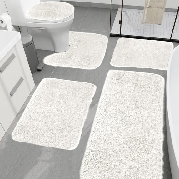 Bathroom Rugs Sets 5 Piece, Plush Bathroom Mats Set Extra Thick, Non Slip Bath Mats for Bathroom, Water Absorbent, Washable Bath Rugs for Tub, Toilet and Floor