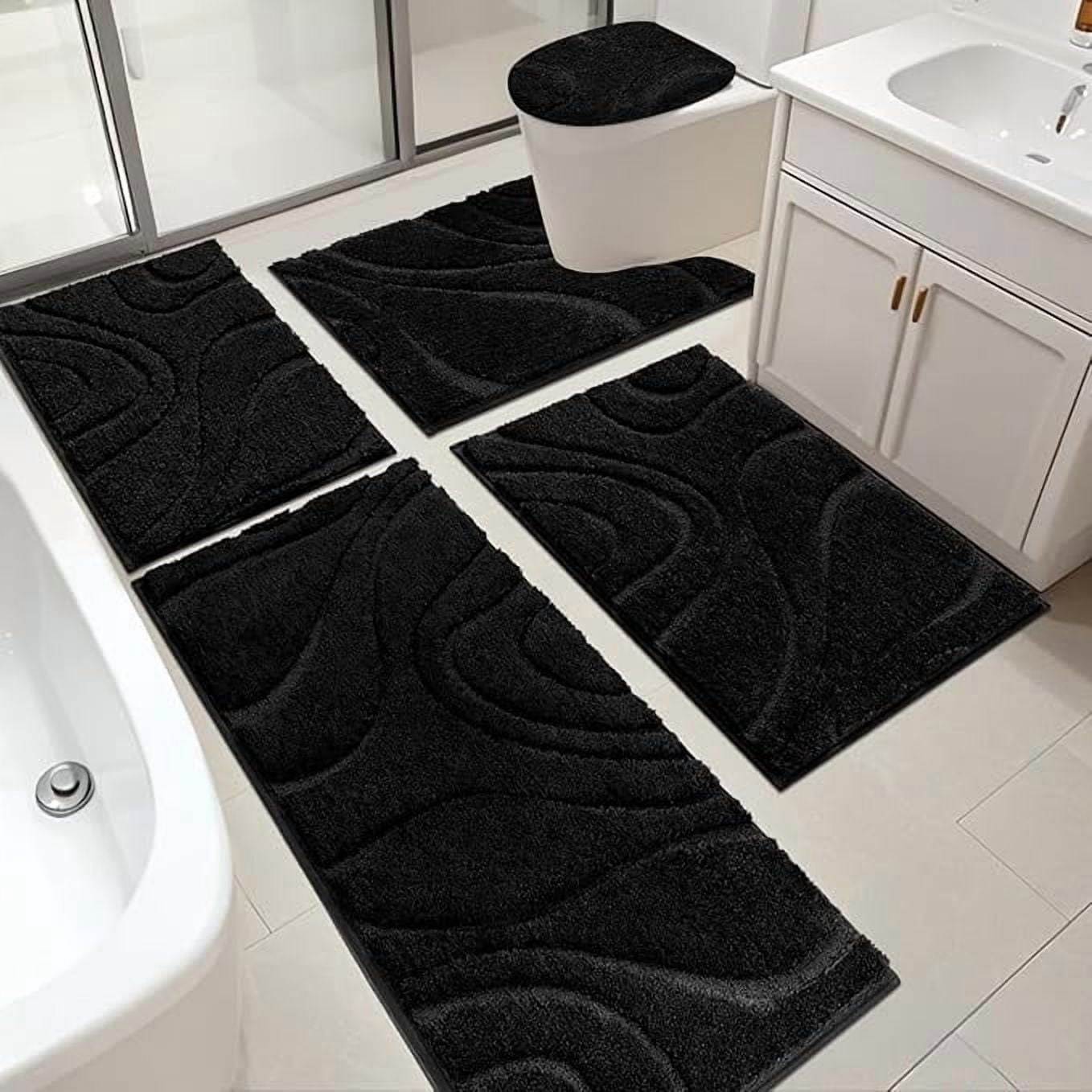 Bathroom Rugs Sets 5 Piece, Soft Absorbent Microfiber Bath Mat for Bathroom, Non Slip Washable Bath Rug Set with Toilet Cover, Bath Runner and U-Shaped Contour Toilet Rug,