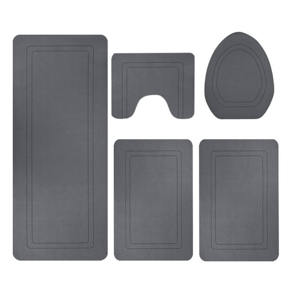 Bathroom Rugs Sets 5 Piece with Toilet Lid Cover, Absorbent Non-Slip Bath Mats for Bathroom, Soft Machine Washable Bath Rugs with U-Shaped Toilet Rug (Gray)